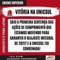 Unicsul é condenada a pagar reajuste de 2022 e cumprir sentença